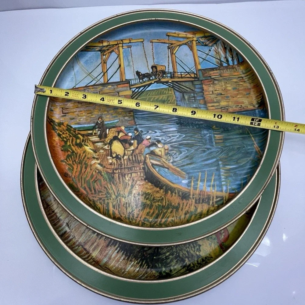 Vintage Sunshine Biscuits Tin Lid Serving Tray Set Featuring Van Gogh's Works